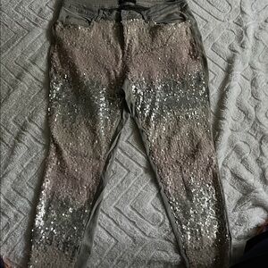 Ashley Stewart Sequin Embellished Jeans - Silver and Gray